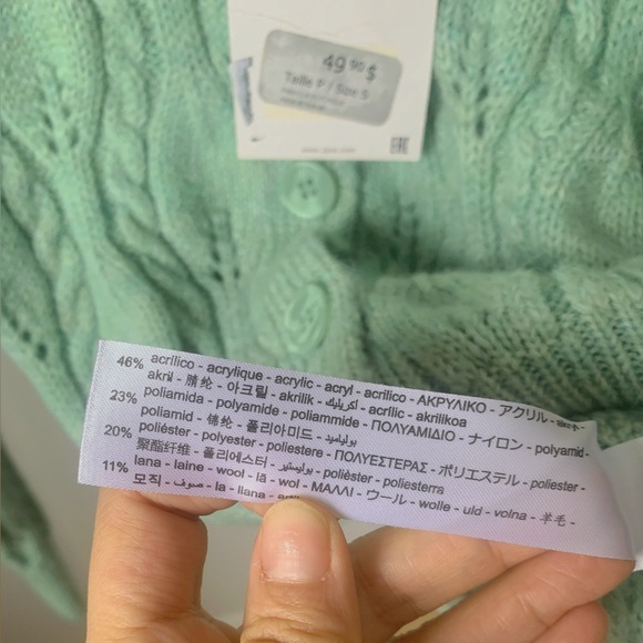 ZARA Light Green Cropped Knit Cardigan Size S NWT - Picture 3 of 4